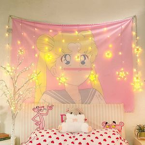 Arazzo personalizzato Stampato College dormitorio Coperte Sailor Moon Cartoon Arazzo da parete appeso Luci stellari gratuite che coprono 210608