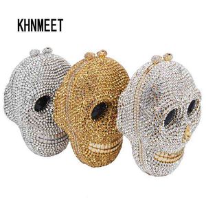 Designer Skull Clutch Bags Women Evening Purse Wedding Bags Crystal Chain Gold Silver Day Clutches SC787 211215