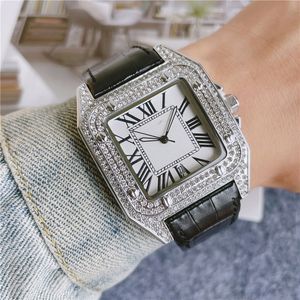 Fashion Brand Watches Men Square Crystal Style High Quality Leather Strap Wrist Watch CA56