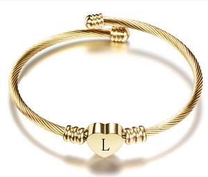 Gold Farbe Edelstahl Herz Armband Armreif Mit Buchstaben Mode Initial Alphabet Charme Armbänder Für Frauen GC601