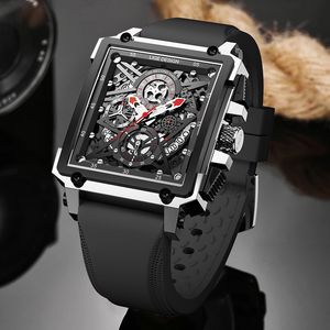 Orologio da uomo LIGE Top Brand Luxury Orologio da polso quadrato al quarzo impermeabile per uomo Data Sport Hollow Orologio da uomo Zegarek Meski 210517