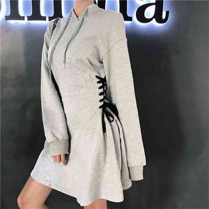 Women's Spring and Autumn Dress Korean Version of The Retro Wild Mid-length Design Hooded Long-sleeved Dresses GX288 210507