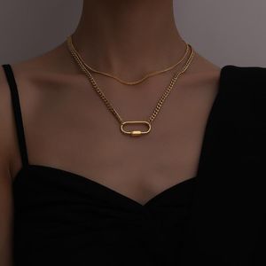 Colares do mosquetão do pino de segurança da cor do ouro de PERI'SBOX Duas camadas oval para mulheres minimalistas de aço inoxidável de aço inoxidável