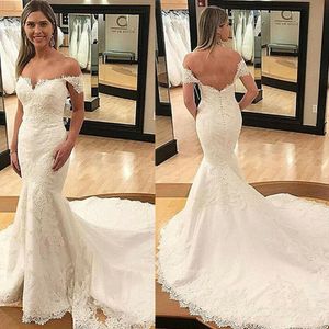 Modest Mermaid Bröllopsklänning Senaste Fashion Bridal Gowns Custom Made Vestidos de Novia Lace Sweetheart Tulle Trumpet Court Train