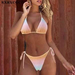 Rxrxcoco badkläder kvinnor slips färg swimsuit sexig push up mikro bikinis set simma baddräkt beachwear brasilian bikini 2021 x0522