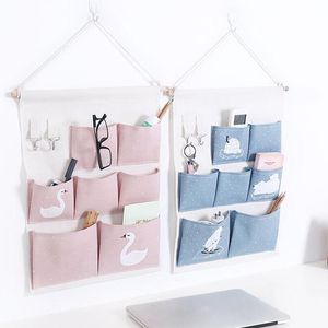 Storage Boxes Bins Wall Hanging Bags Cotton Linen Pockets Bedroom Home Pocket Pouch Cosmetic Sundries Toys Organizer