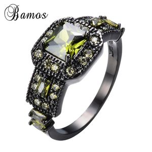 Eheringe Bamos Antiker Schmuck Peridot Zirkon Für Weiblich Männlich Schwarz Gold Gefüllt Party Engagement Fingerring Bijoux RB1273