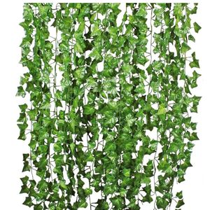 100pcs Leaves 1 piece 2.4M Home Decor Flower Artificial Ivy Leaf Garland Plants Vine Fake Foliage Flowers Creeper 12 Strands