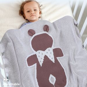 Spädbarn Baby Boy Girl Cartoon Little Bear Knit Blanket Höst Vinter Born Quilt Boys Girls Hold 210429