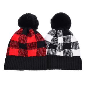 Fashion Street Plaid Women Beanie Knit Hats Rabbit Fur Pompom Caps Autumn Winter Outdoor Casual Ladies Warm Hat