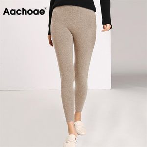 Aachoee outono inverno mulheres leggings sólido casual calças slim calças cintura alta cintura esportiva senhoras tornozelo comprimento leggings 211130