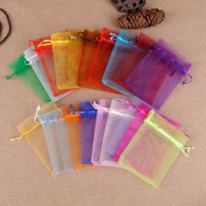 100 pçs / lote 9x12 cm cordão colorido organza sacos jóias bolsa de natal decoração de casamento embalagens bolsas de presente