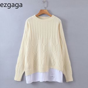 Ezgaga camisola pulôver mulheres outono inverno novo o-pescoço senhoras senhoras tricotar tops solto outwear moda jumper streetwear 210430