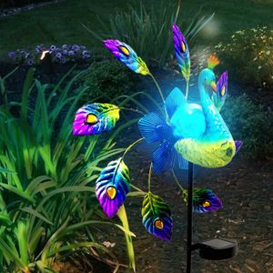 Bahçe Whirliggs toptan satış-Fırıldak Güzel Renkli Bahçe Dekorasyon Ferforje Boyalı Tavuskuşu Güneş Işık Bahçesi Whirligig Stakes Rüzgar Spinners M05 Q0811