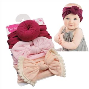 Baby Meninas Headbands Nó Bola Donut Donut Hairband Nylon Elastic Infantil Bow Turban Sólido Nó Headwear Acessórios de Cabelo 3 Pçs / Set 10 Estilos BT4026