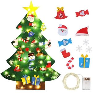 Christmas Decorations Kids DIY Felt Tree Decoration With LED String Lights Wall Door Hanging Ornament Xmas 2022 Year Gift