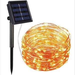 72FT 10M 100 LED Solar Strip Light Home Garden Copper Wire Light String Fairy Outdoor Słoneczne Powered Party Decor Y0720