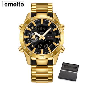 2022 Temeite marca oro relojes de cuarzo para hombre reloj Digital deportivo hombres LED doble pantalla reloj de pulsera impermeable luminoso reloj Masculino