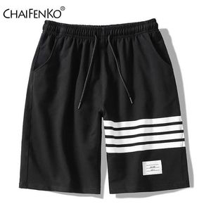 Men Summer Cotton Sport Shorts Casual Breathable Running Boardshorts Fashion Stripe Fitness Bodybuilding 210714