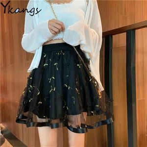 Summer Gauzy Mini Cake Bouffant Skirts Women Fashion High-Waisted Harajuku Japanese Style Vintage Short 210421