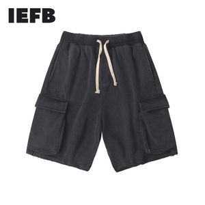 IEFBハイストリートインは男性巾着弾性ウエストビッグポケットの緩い膝丈パンツ210524のためのレトロなショートパンツのショートパンツを洗った