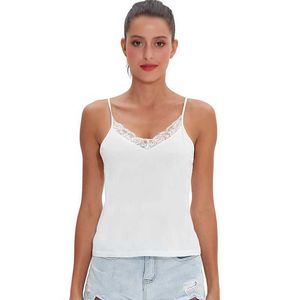 Casual Soft Elastic Cotton Lace Bottoming Woman Tank Tops Sexy V-Neck Sleeveless Girls Basic Undershirt M30169 210526
