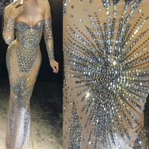 Wholesale full sparkle dress for sale - Group buy Casual Dresses Sparkly Rhinestones Nude Long Dress Sexy Nightclub Full Stones Big Tail Costume Prom Birthday Celebrate