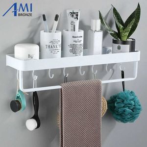 Branco pintado espaço banheiro de alumínio prateleiras Única estante de camada shampoo shampoo prateleira de cozinha banheiro de prateleira 210724
