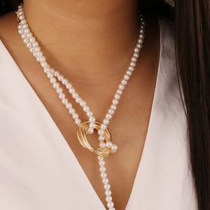 Collana girocollo da donna in lega di perle con maglie a catena regolabile