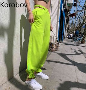 Korobov koreańskie spodnie dresowe femme vintage elegancki wysoki talia kobiety spodnie jesień streetwear harajuku cargo spodnie 210430