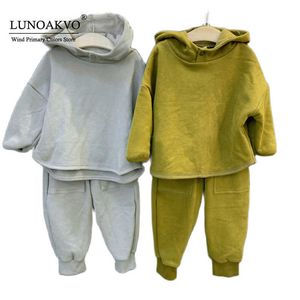 Autumn Korean Children s Clothing Set Boys And Girls Fashion Simple Hooded Top Pant Cotton Baby Kids Piece Suit X0902