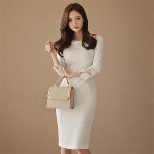 Spring Style Korean Temperament Dress Kjol Slim Fitelegant Fashion Tunn Sexig Kontorsfest för Kvinnor Klänningar 210602