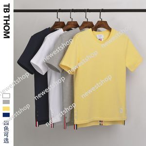 Arrivals Tb Thom Men's O-neck Short Sleeve Fashion T-shirts with Braided Tape on Back Summer Tees Men White Gray