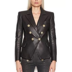 HIGH STREET est Baroque Fashion Designer Blazer Jacket Women's Lion Metal Buttons Faux Leather Outer Coat 211019