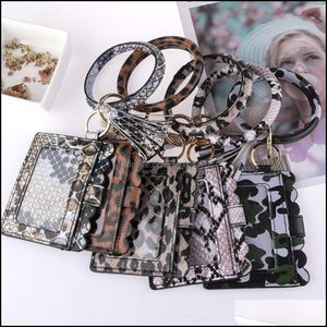 Keychains Fashion Aessories Trendy Keychain Card Bag For Women Girls Leopard Snake Wallet Pu Leather Tassel Bracelet Key Chain Jewelry Gifts