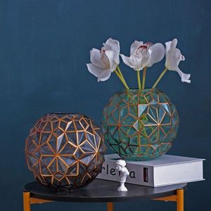 Vaser nordisk lyx diamant check glas blomma vas hem dekoration modern konst växthållare skrivbord hydroponics rum dekor