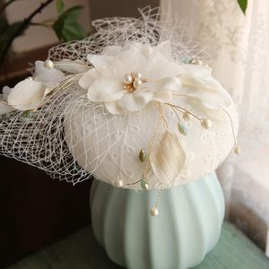 Retro Fascinator Hat Hair Jewelry Women Flower Face Veil Headdress Wedding Bridal Ladies Headwear Clip Stingy Brim Hats