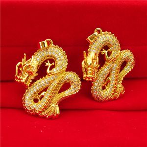 Micro Zircon Inlaid Dragon Pendant Chain Necklace 18k Yellow Gold Filled Men Jewelry Cool Gift