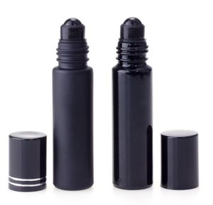 10ML Essential Oil Perfume Bottle Black Glass Roll On Bottles With Obsidian Crystal Roller