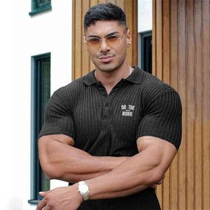 Ginquete Ginásio Polos Camisa Homens Gire Pescoço Manga Curta T-shirt T-shirt Slim Fit Sports Fitness Bodybuilding Workout Tee Verão Roupas 210421