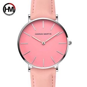 Projektant Kobiety Wodoodporna Watch Moda Casual Skóra 36mm Zegarek Różowy Proste Japonia Ruch Kwarcowy Relogio Feminino 210527