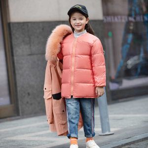 子供冬のジャケット本当のアライグマの毛皮のフード付きコートロングパーカー女の子ダウンジャケットの取り外し可能なアヒルダウンライナーコートTZ732 H0909