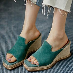 Klänningskor Lapolaka Design Platform Wedges High Heels Mules Pumps Sandal Slipper Suede Läder Kvinna