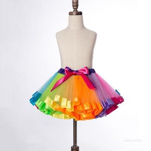 6 cores crianças vestuário arco-íris saias malha tutu saia de dança de Natal desempenho saia bebê decorar SML T2I52149
