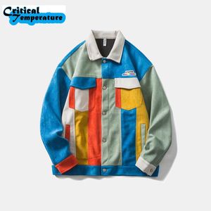 Men s Jackets Vintage Retro Velvet Jacket Hip Hop Streetwear Color Block Patchwork Men Autumn Harajuku Casual Coat Outwear