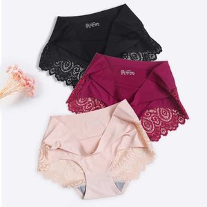 3 sztuk / partia Kobiety Sexy Majtki Ice Silk Figi Bez Szwu Bielizna Koronki Dziewczyny Bielizna Spodnie Niski Rise Materiały Thong Intimates #F 210720