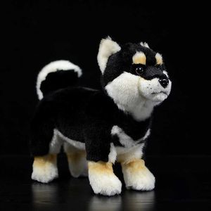 28cm Shiba Inu Real Life Plush Standing Japanese Black Dog Pet Doll Soft Lifelike Stuffed Animal Cute Kids Toys Christmas Gifts Q0727