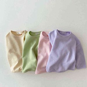 Kids Cotton Cozy Candy Color Long Sleeve Tshirt Korean Baby Loose Causal Tops Boys Girls Base Shirt Clothes G1224