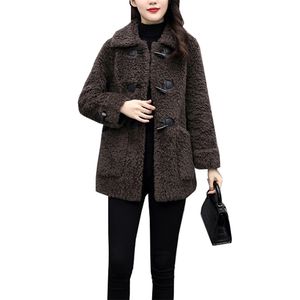 Mode agneau laine manteau vêtements d'extérieur femme hiver lâche mouton cisaillement Wwool mère femmes épais chaud veste 211220