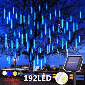 Outdoor Solar Meteor Shower Christmas Lights 8 Tubes 192 Led Hanging String Lights For Garden Tree Holiday Party Decoation Lamp 211104